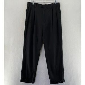 Woolmark Pants Mens Sz 32 Black Midrise Cuffed Straight Leg Pleated Dress Pants